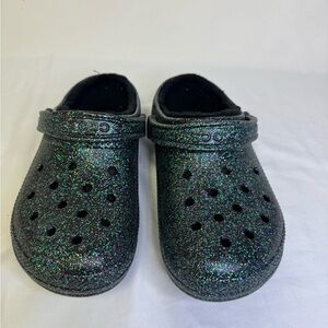 CROCS Black Iridescent Glitter Clog Mules